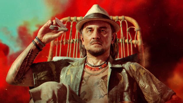 A man with tattoos and jewelry is holding a knife while sitting in a chair, 4K Desktop Wallpaper
