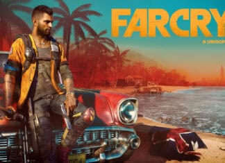 A man holding a gun stands by a classic car on the beach in Far Cry 6 game setting, HD Desktop Wallpaper