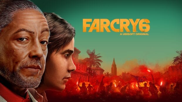 The Far Cry 6 characters stand before a fiery revolution in the city, 4K Desktop Wallpaper