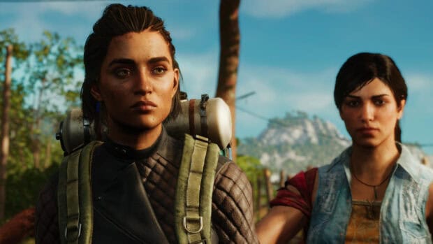 The Far Cry 6 characters are seen standing outdoors with a clear blue sky, HD Desktop Wallpaper
