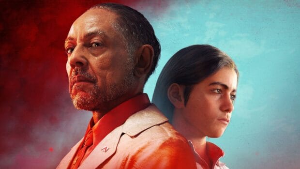 A serious man and a young person face opposite directions in this Far Cry 6 scene, HD Desktop Wallpaper
