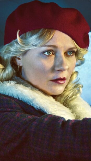 A woman with blue eyes and blonde hair wearing a red beret is looking to the side in the Fargo Wallpapers, 4K Phone Wallpaper