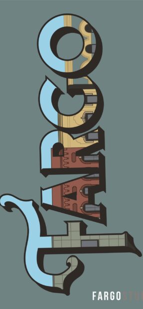 The Fargo wallpapers show a creative typography design with building elements inside letters, 2K Mobile Wallpaper
