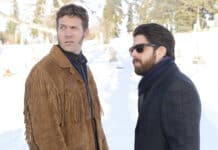 Two men stand in snowy landscape during winter, 4K Desktop Wallpaper