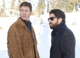 Two men stand in snowy landscape during winter, 4K Desktop Wallpaper