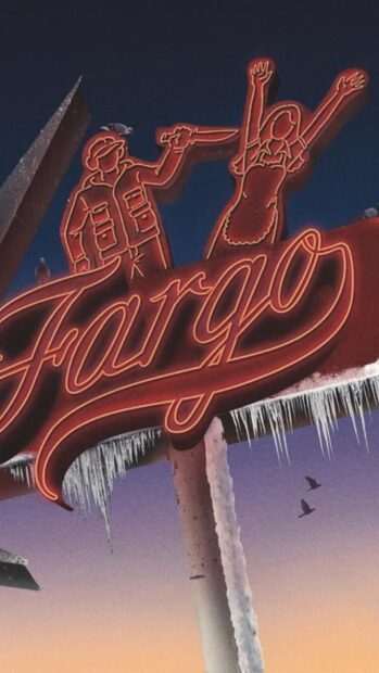A neon sign with figures and the word Fargo surrounded by icicles, HD Mobile Wallpaper