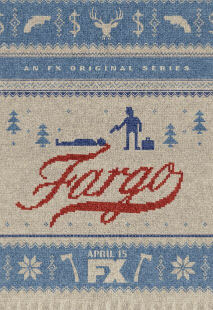 The Fargo Wallpapers knit pattern shows a figure with a gun and winter motifs, 2K Mobile Wallpaper