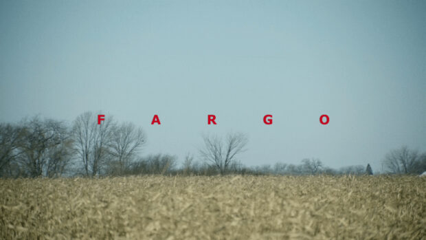 The Fargo Wallpapers text floats above a harvested field under a clear blue sky, HD Desktop Wallpaper