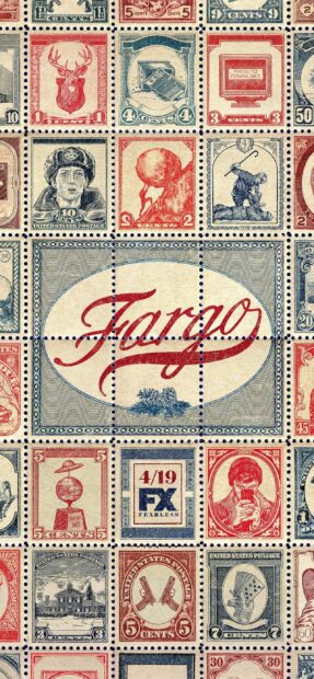 A detailed vintage stamp collection featuring Fargo with various classic designs, 2K Mobile Wallpaper