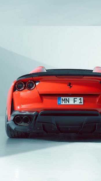 The red Ferrari 812 Gts showcases its rear design and details in this image, 4K Mobile Wallpaper