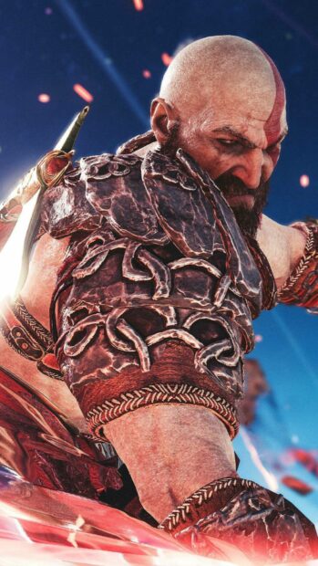 Kratos shows intense focus during a fierce battle in God Of War, HD Phone Wallpaper