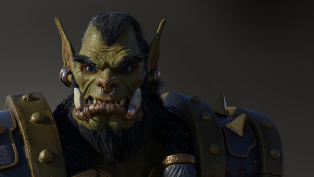 A fierce orc warrior with tusks and armor is shown in this orc wallpapers image, 4K Desktop Wallpaper