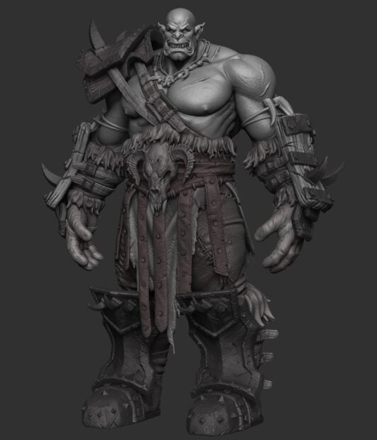 A fierce orc warrior stands tall wearing armor with skull decorations among orc wallpapers, HD Desktop Wallpaper