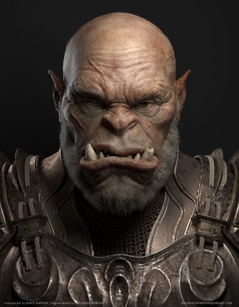 An orc warrior with battle scars and armor stares intensely, HD PC Wallpaper