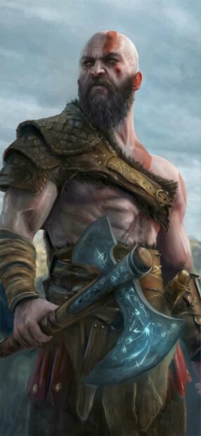 A fierce warrior holds glowing axes with mystical symbols in a stormy setting for God Of War Wallpapers, HD Phone Wallpaper