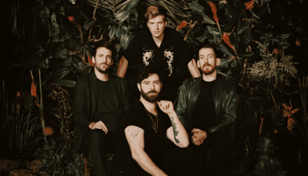 The Foals band members pose in front of lush greenery, 2K Desktop Wallpaper