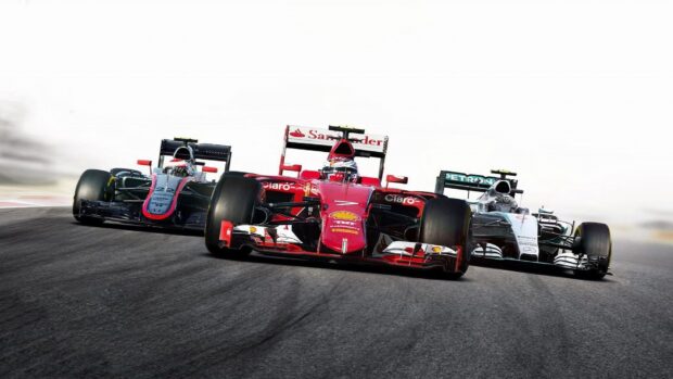 Formula One cars competing in a race showing F1 Race Wallpapers speeding on the track, HD Desktop Wallpaper
