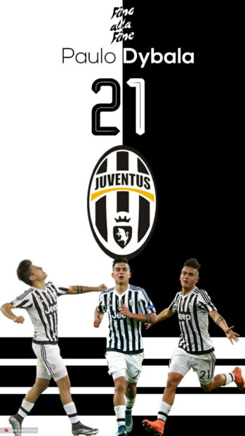 Paulo Dybala in Juventus jersey celebrating on black and white background, 2K Mobile Wallpaper