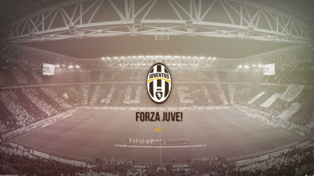 The Forza Juve emblem shines brightly over the stadium filled with cheering fans, HD Desktop Wallpaper