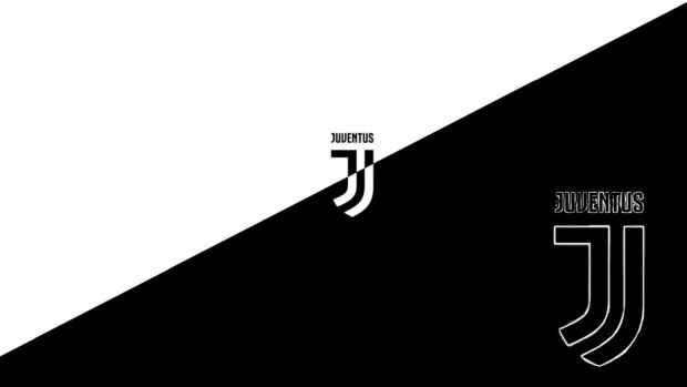 The image shows a diagonal black and white design with the Juventus logo in the center, HD Desktop Wallpaper