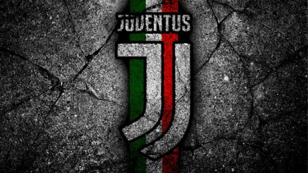 The Forza Juve logo is displayed on a cracked stone surface with Italian flag colors, HD Desktop Wallpaper