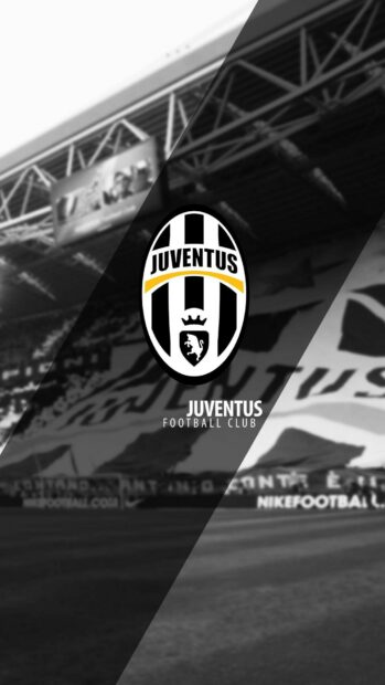 The Forza Juve logo is displayed over a black and white stadium background, HD Mobile Wallpaper