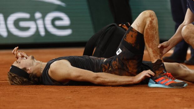A tennis player lies exhausted on the clay court after a match at French Open Roland Garros, 4K Desktop Wallpaper