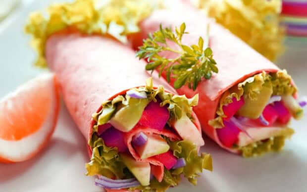 Fresh vegetable wraps filled with lettuce and colorful veggies in a close up dish wallpaper, HD Mobile Wallpaper