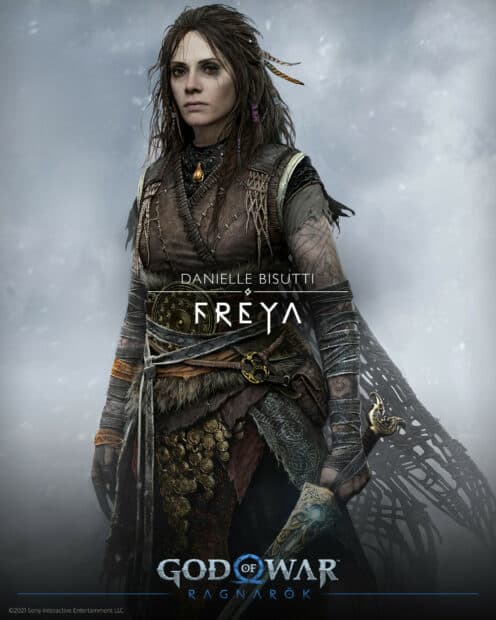 Freya wearing detailed armor and holding a weapon in God Of War Ragnarok, HD Mobile Wallpaper