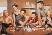 The Ross Friends Wallpapers cast plays poker happily at a table, HD Desktop Wallpaper