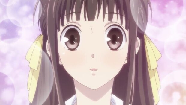 A close up of a girl from Fruits Basket anime with expressive eyes and soft background, HD Desktop Wallpaper