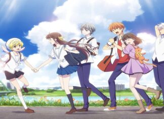 The Fruits Basket anime characters are walking happily outdoors under a blue sky, HD Desktop Wallpaper