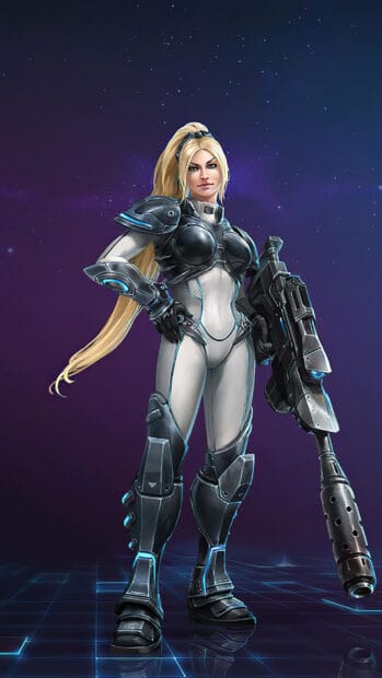 A futuristic female warrior is holding a large weapon in a digital space setting from Heroes Of The Storm, HD Phone Wallpaper