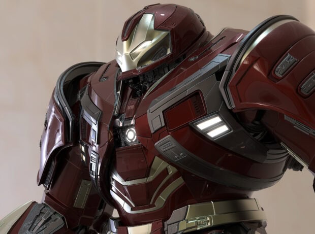 A detailed close up of Hulkbuster armor showcasing its futuristic design and features, HD Desktop Wallpaper