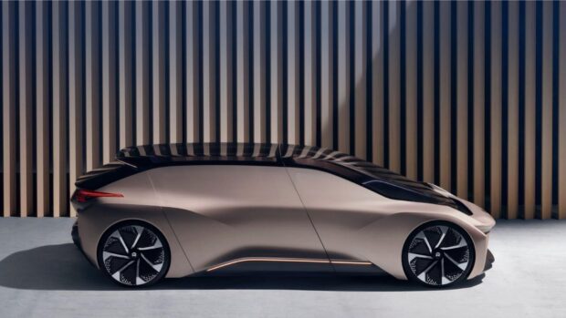 A sleek Nio auto in a modern setting with vertical wooden panels, HD Desktop Wallpaper