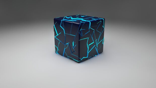 A black cube with glowing blue cracks creates a futuristic effect in cube wallpapers HD resolution, HD Desktop Wallpaper