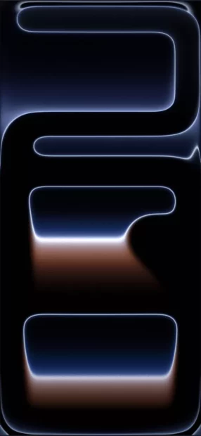 A glowing abstract design featuring curved lines in blue and orange hues for iPhone 17 wallpapers, iPhone Wallpaper