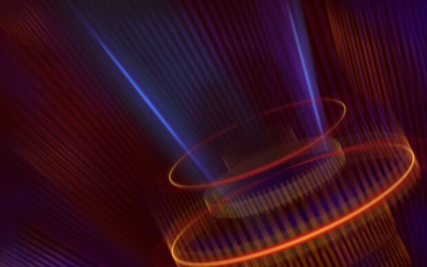 The holographic wallpapers show glowing rings and beams on a dark background, HD Desktop Wallpaper