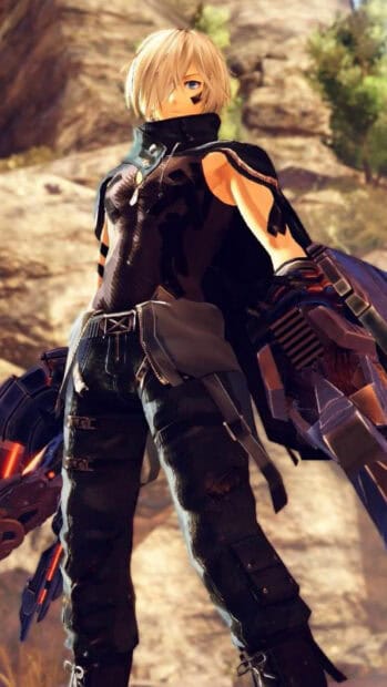 A futuristic warrior stands ready with high tech weapons in a rocky environment from God Eater Game Wallpapers, HD Phone Wallpaper