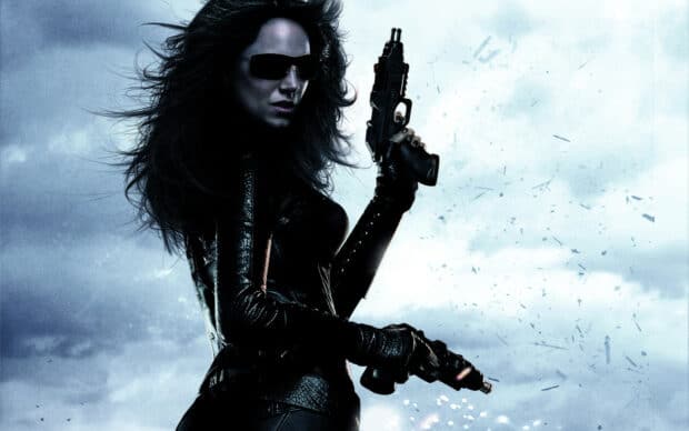 A G.I. Joe movie character holds two guns amid a cloudy sky, HD Desktop Wallpaper