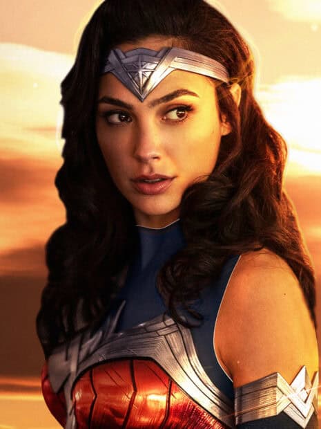 Gal Gadot Wonder Woman Wallpapers shows a focused Wonder Woman against a sunset sky, HD Phone Wallpaper