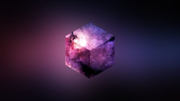 A cosmic cube displaying vibrant purple and pink galaxy patterns in high detail, HD Desktop Wallpaper