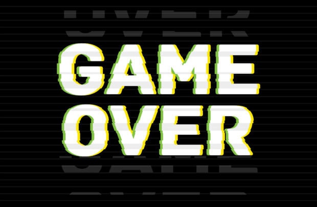 The game over text with glitch effects is displayed on a black background, 2K Desktop Wallpaper