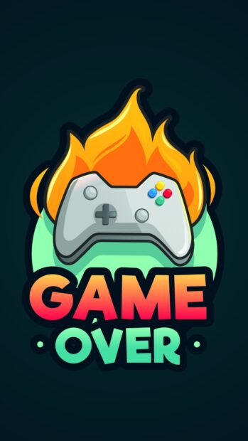 A game controller with flames and the phrase Game Over is displayed, 4K Phone Wallpaper