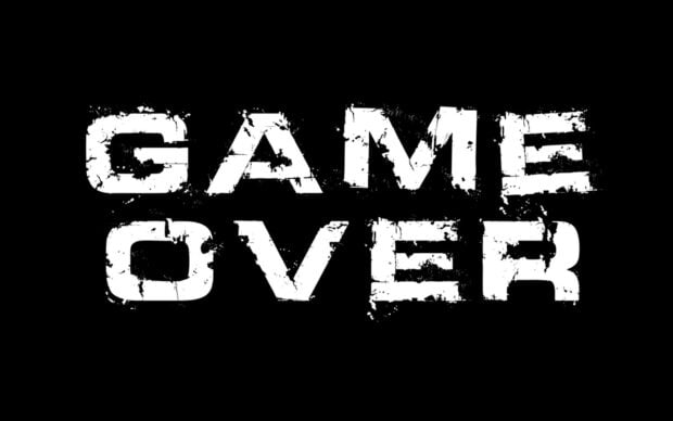 The image shows  Game Over  text with a distressed look on a black background, HD Desktop Wallpaper
