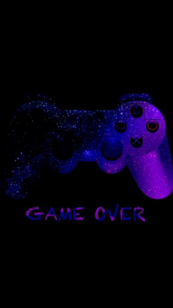The game over text features a cosmic style game controller in purple and blue colors, Mobile Wallpaper