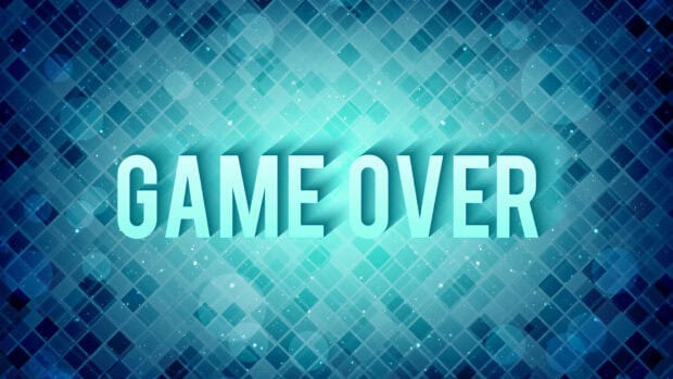 A bright blue digital pattern with the words Game Over in the center, HD Desktop Wallpaper
