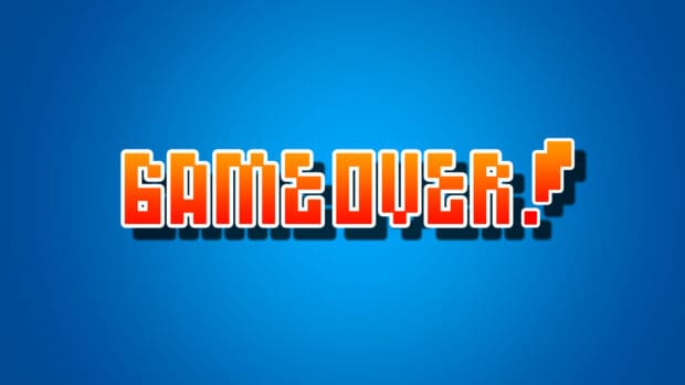The game over text is displayed in pixel art style with a blue background and a shadow effect, HD Desktop Wallpaper