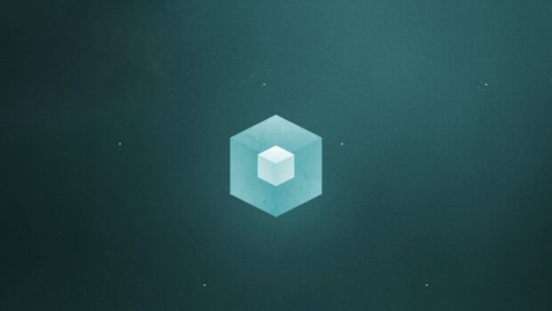 A geometric cube floats in space with scattered stars around it, HD Desktop Wallpaper