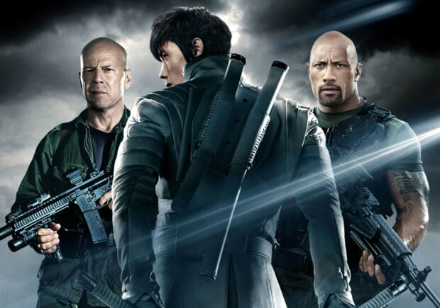 The main characters from Gi Joe movie stand ready for battle in this intense scene, 2K Desktop Wallpaper